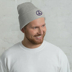 Peace Sign embroidered cuffed beanie