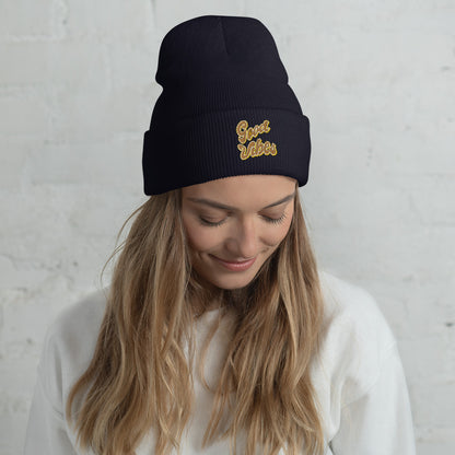 Good Vibes Embroidered Cuffed Beanie, lioness love
