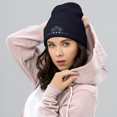 Floral and Moon embroidered cuffed beanie