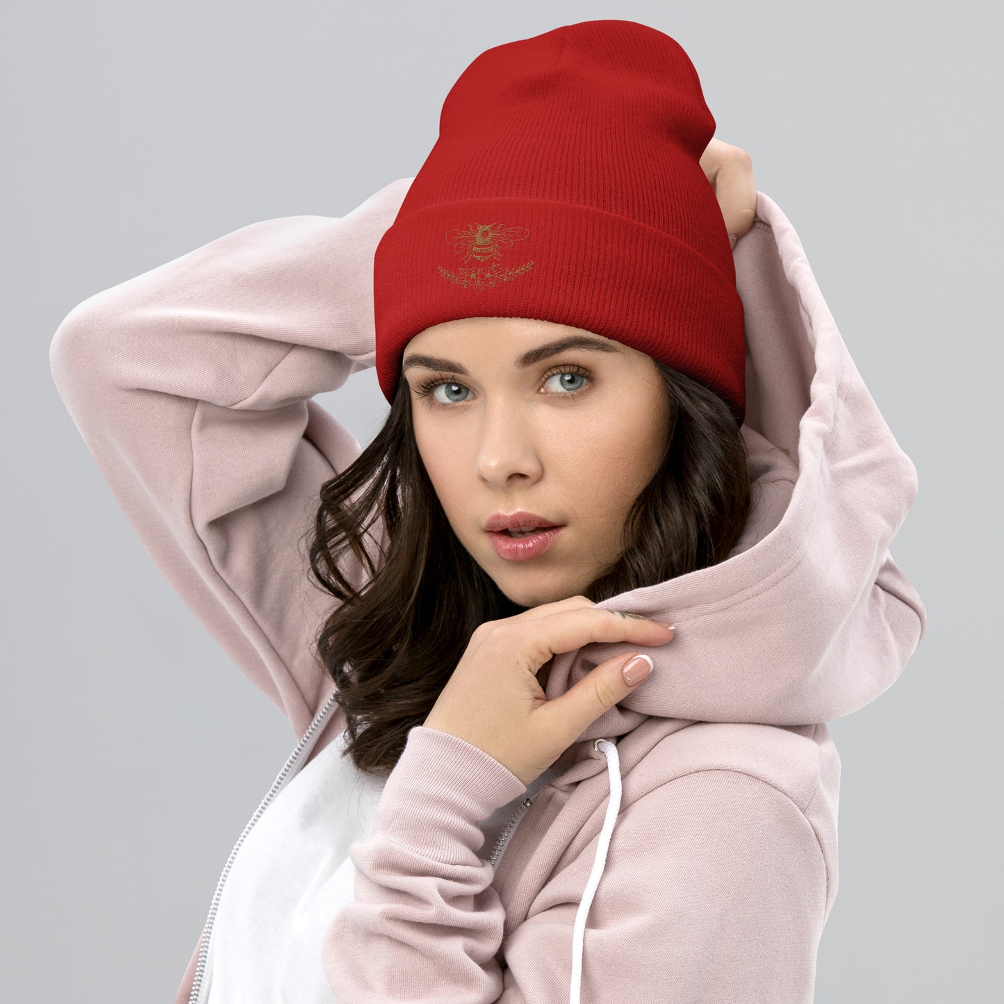 Queen Bee Floral embroidered cuffed beanie