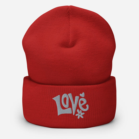 Love embroidered cuffed beanie