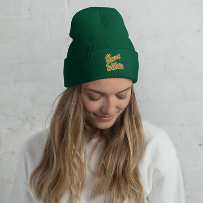 Good Vibes Embroidered Cuffed Beanie, lioness love