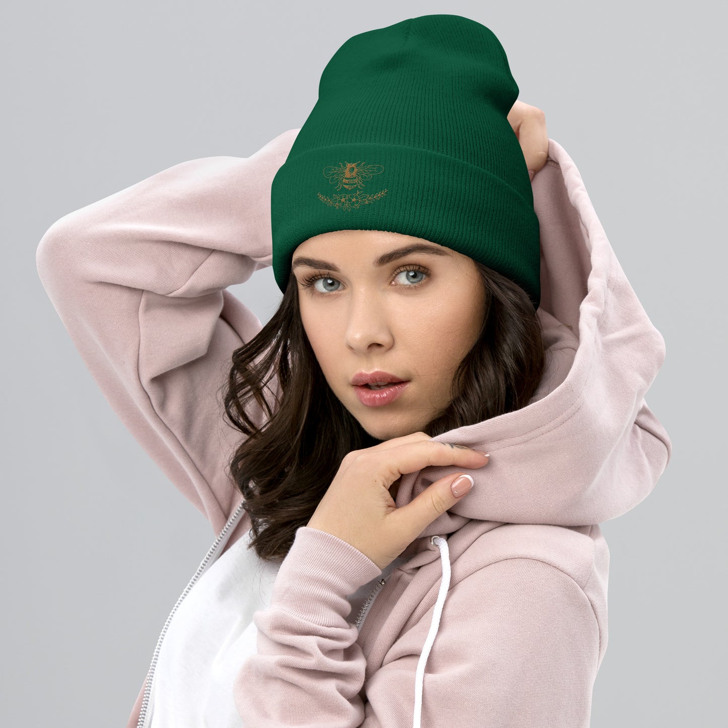 Queen Bee Floral embroidered cuffed beanie