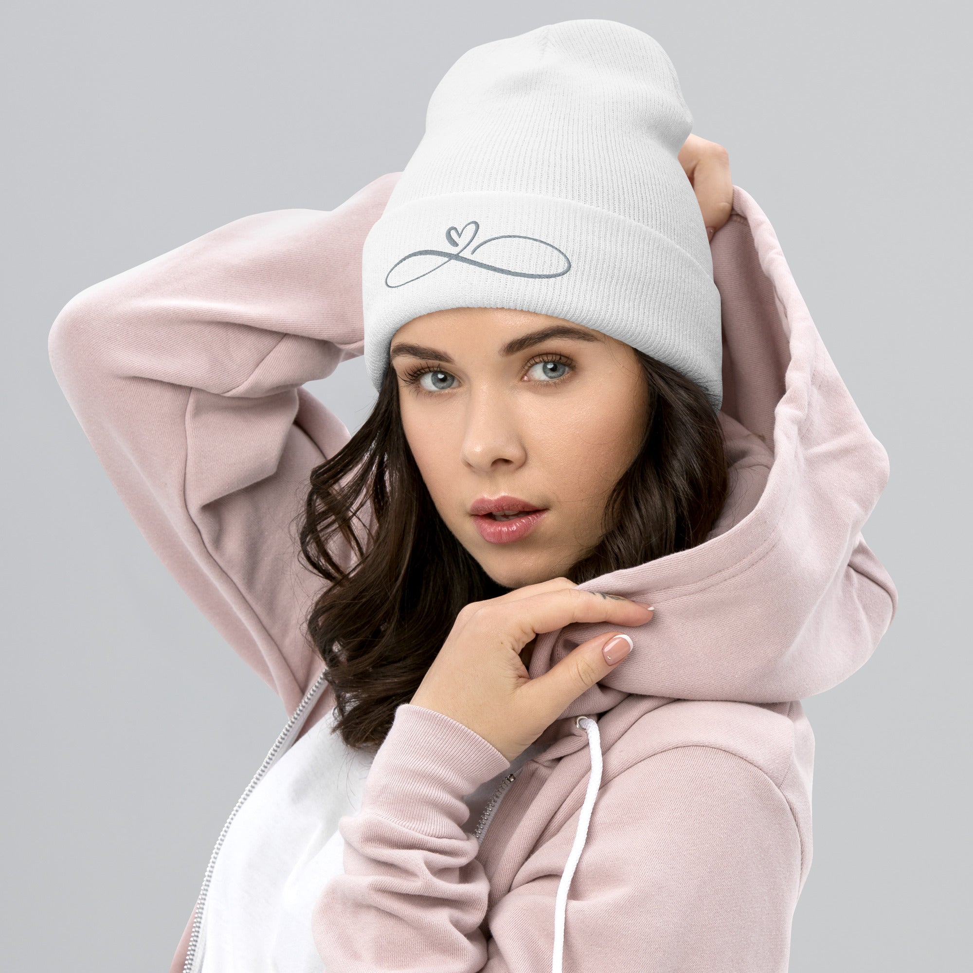 Heart Infinity Sign embroidered cuffed beanie, lioness-love