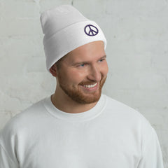 Peace Sign embroidered cuffed beanie