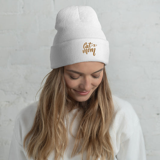 Cat Mom embroidered Beanie, lioness-love