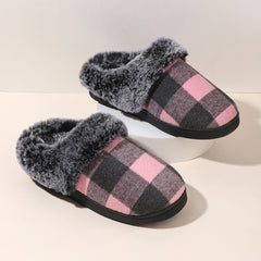 Plaid Fluffy Slippers Fashion Comfortable And Non-slip Cotton Slippers Cozy Footwear Warm Cotton Slippers Unisex cotton Slippers couples cotton footwear