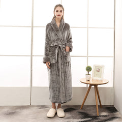 Cozy Long Robe with Long Sleeves in Solid Colors - 100% Polyester Fiber