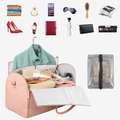 "Travel in Style: Large Capacity Carry On Garment Bag with PU Leather Duffle – Waterproof and Chic, Complete with Shoe Pouch! The Ultimate 2-in-1 Hanging Suitcase Suit Travel Bags, Ideal Gifts for Women." lioness-love