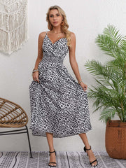 European And American Leopard Print Large Swing Dress female dinner date dress  V neck dress