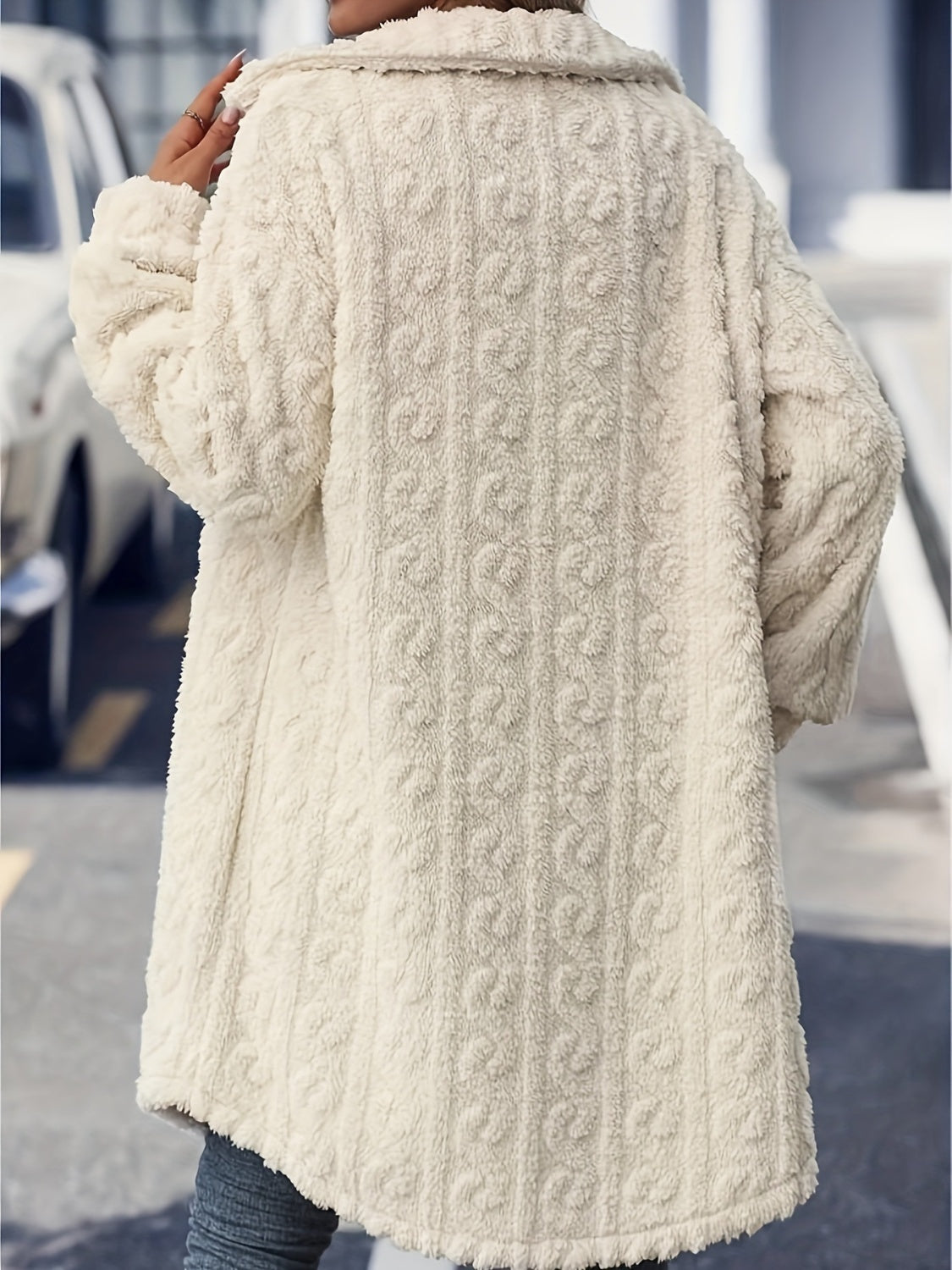 Fuzzy Button-Up Long Sleeve Longline Coat - Cozy Elegance