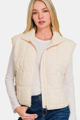 Zip-Up Cropped Puffer Vest | Stylish & Warm Outerwear