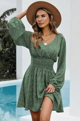 Women V Neck Tunic Dress Casual Loose Flowy Long Sleeves Dress Elastic Waist A-line Floral Swing Shift Dresses linen gown dinner night dress, lioness-love