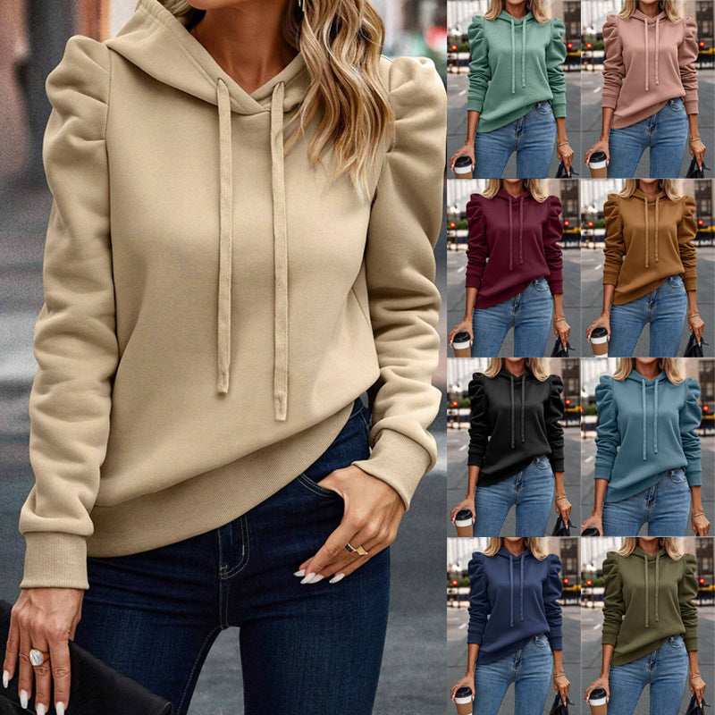 Solid Color Long-sleeved Casual Women's Top Sweater warm hoodie Cozy sweatshirt for female