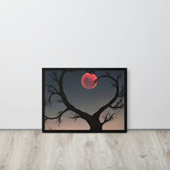 Pink moon and heart tree framed poster