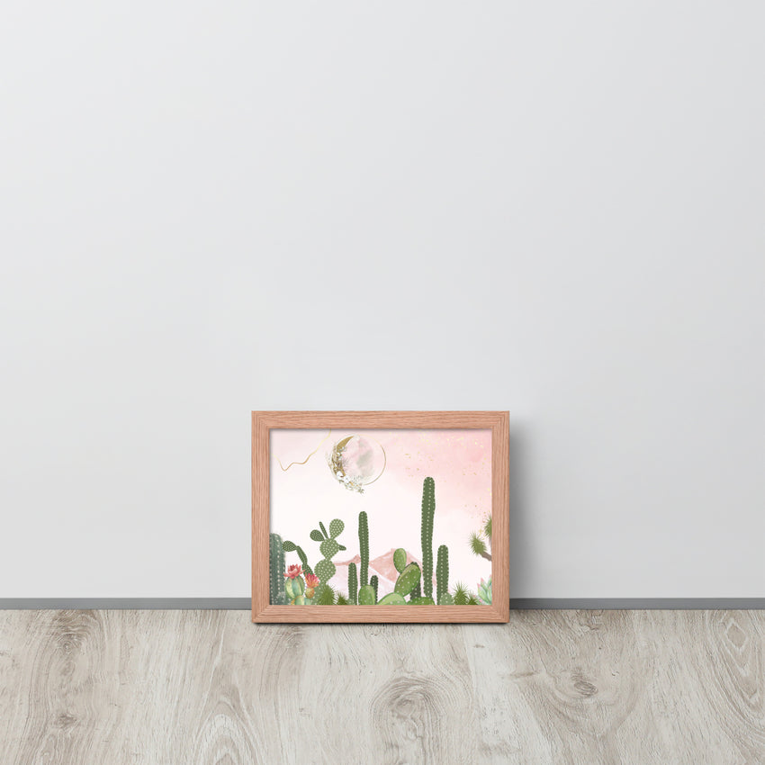 Cactus Under the Pink Moon Framed poster