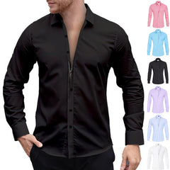 Long Sleeve Shirt With Button Design Fashion Lapel Tops For Mens Clothing