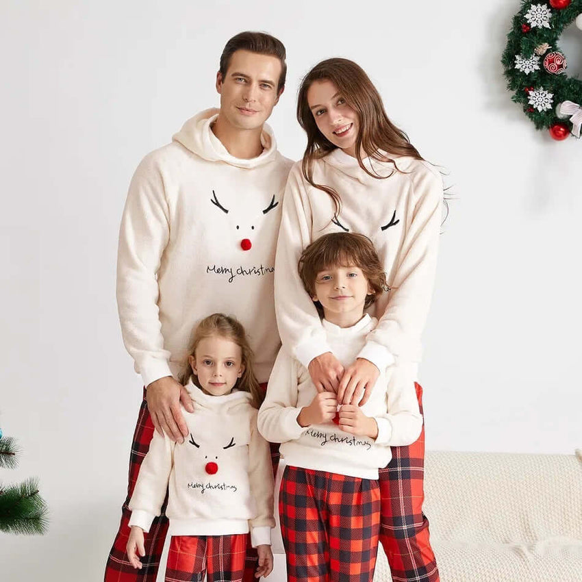 Family Matching Christmas Pajamas Outfits Long Sleeve Cute Elk Print Pullover Plaid Pants Xmas Pjs Set Loungewear Outfits, lioness-love