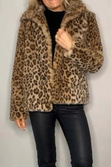 Full-Size Leopard Furry Collared Neck Long Sleeve Coat – Bold & Luxurious