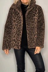 Full-Size Leopard Furry Collared Neck Long Sleeve Coat – Bold & Luxurious