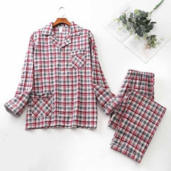 Long-sleeved Trousers And Brushed Plaid Pajama Set Lapel pajamas  Modal cotton pajamas male night wear