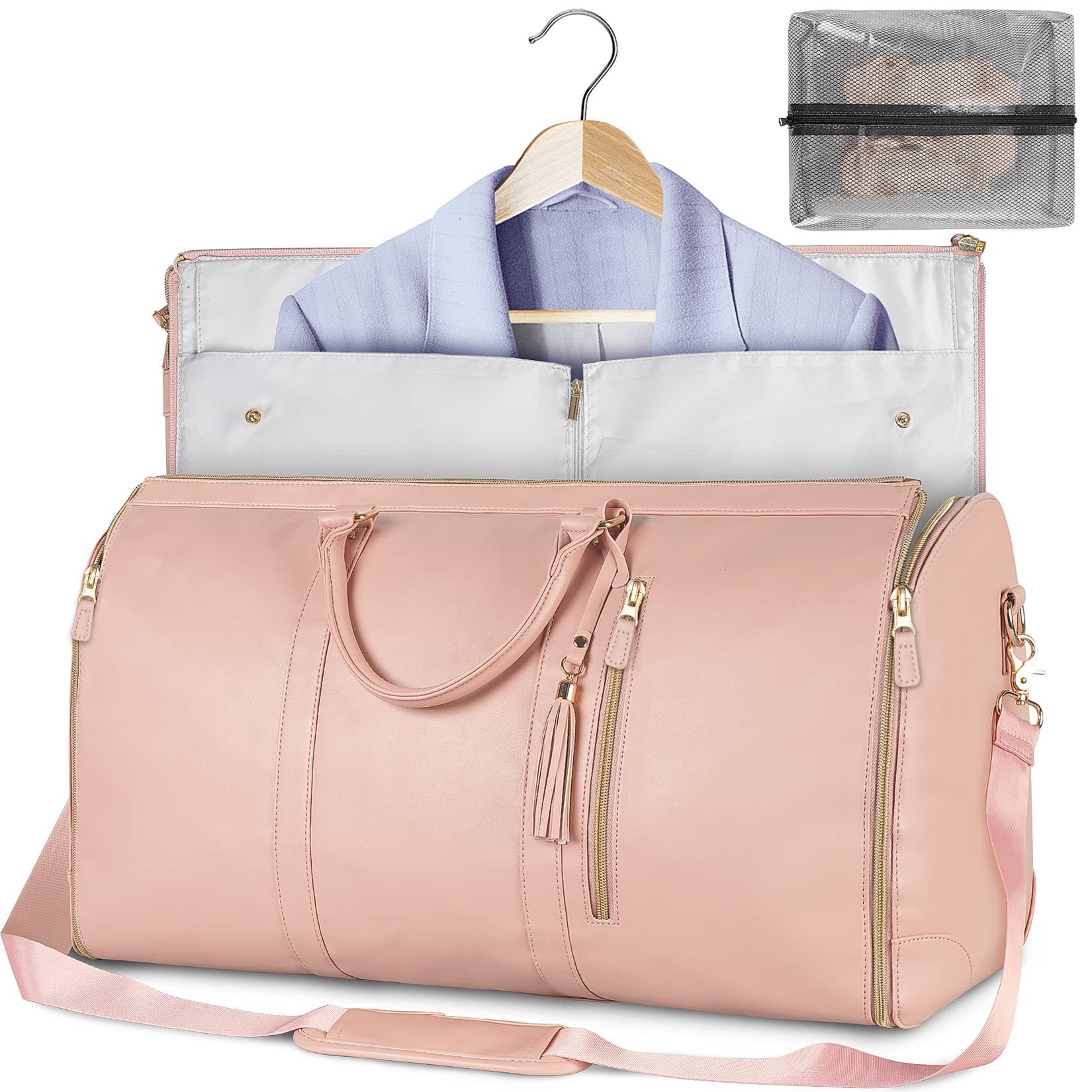 "Travel in Style: Large Capacity Carry On Garment Bag with PU Leather Duffle – Waterproof and Chic, Complete with Shoe Pouch! The Ultimate 2-in-1 Hanging Suitcase Suit Travel Bags, Ideal Gifts for Women." lioness-love