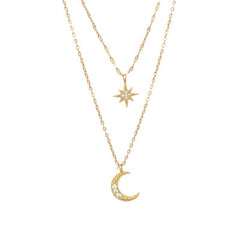 Moon Double Layer Necklace Elegant Clavicle Chain Pendant Jewelry for Her