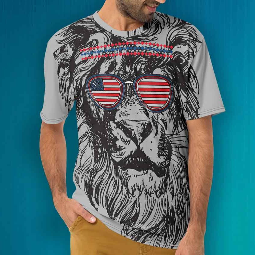 Grey lion printed t-shirt for boys with lion graphic lioness-love.com