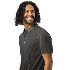 Men’s Slim Fit Polo Shirt, Designer Off Black Gold Crackle, lioness-love