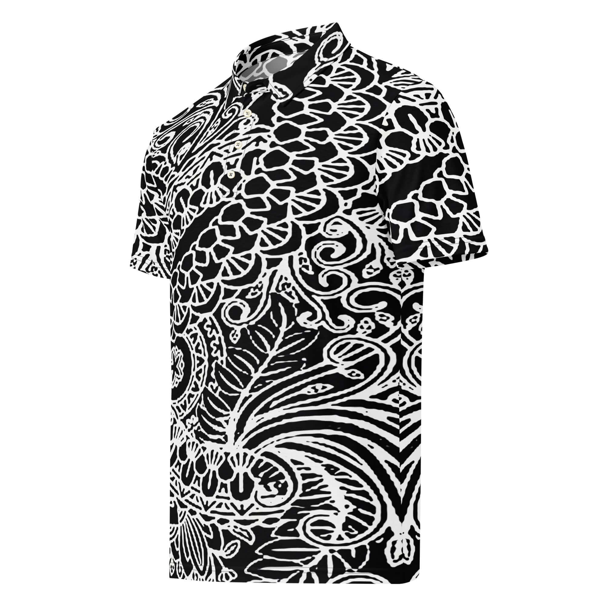 Men’s Slim Fit Polo Shirt in Elegant Black and White Design, lioness-love