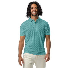 Men’s Slim Fit Polo Shirt Teal Diamond Design, lioness-love