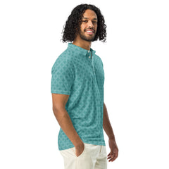 Men’s Slim Fit Polo Shirt Teal Diamond Design, lioness-love