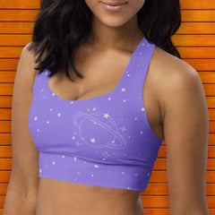 Stylish purple sports bra with white star design lioness-love