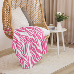 Pink and White Zebra Print Sherpa blanket lioness-love