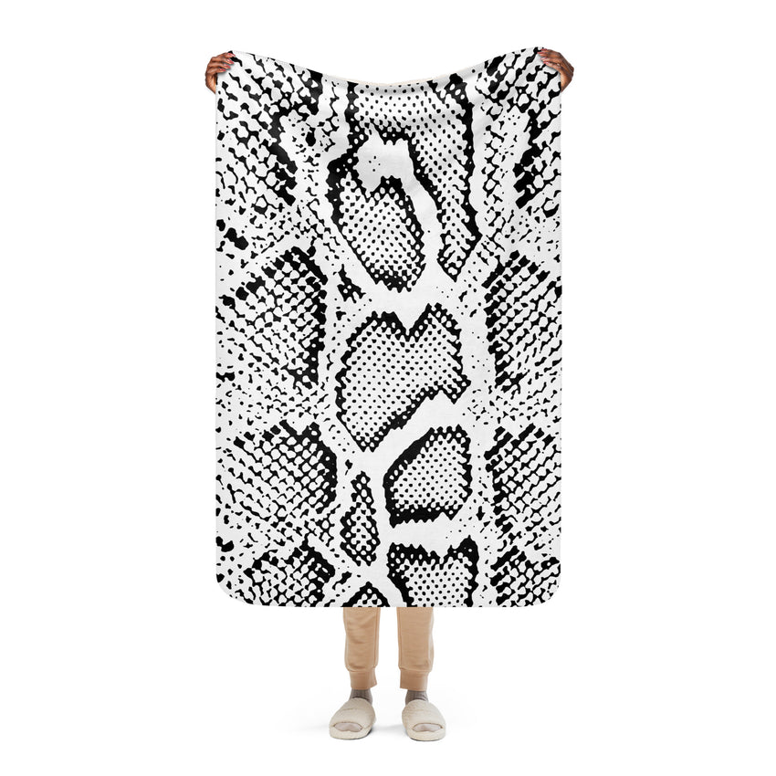 Snake Print Black and White Sherpa blanket