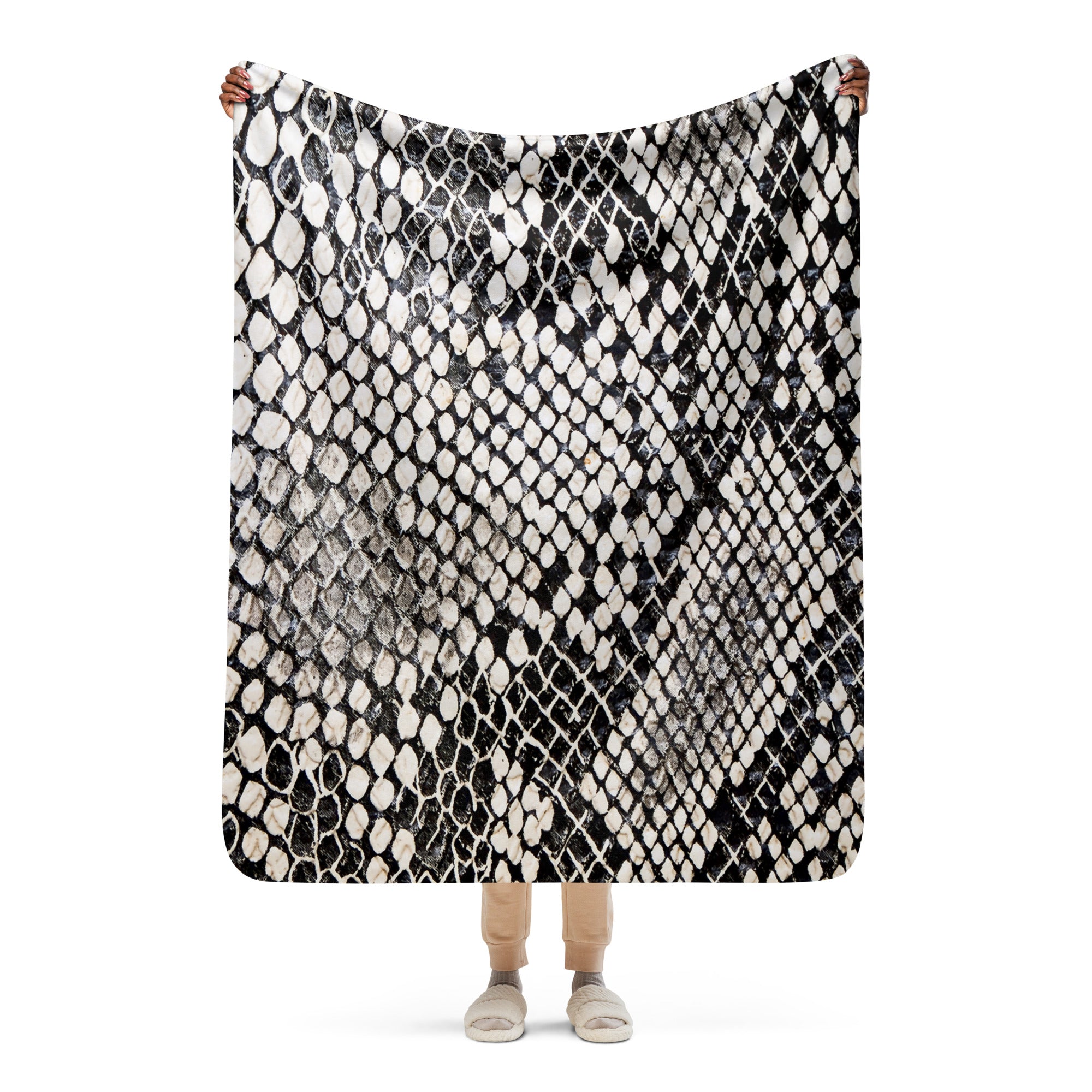 Black and White Snake Print Sherpa blanket