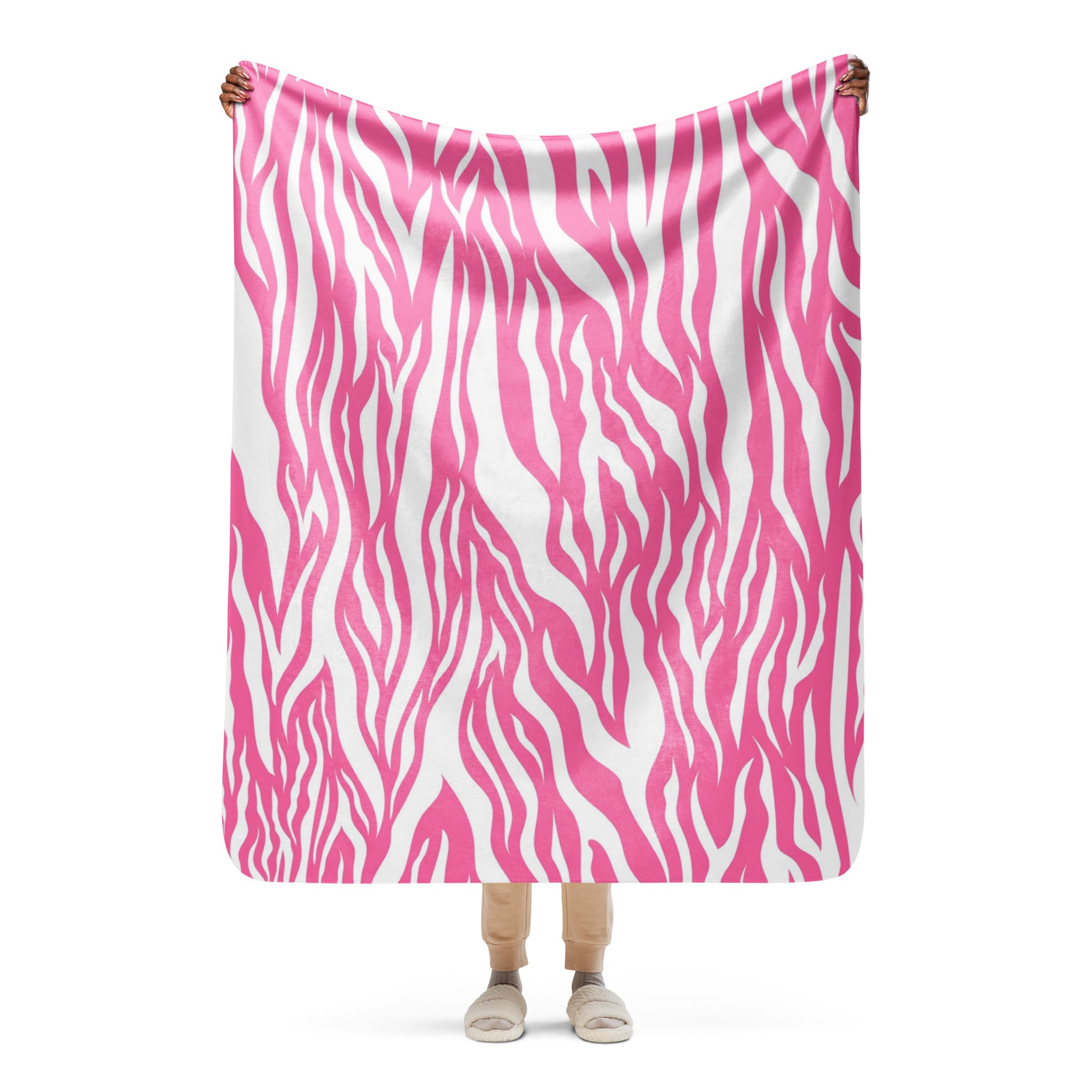 Pink and White Zebra Print Sherpa blanket