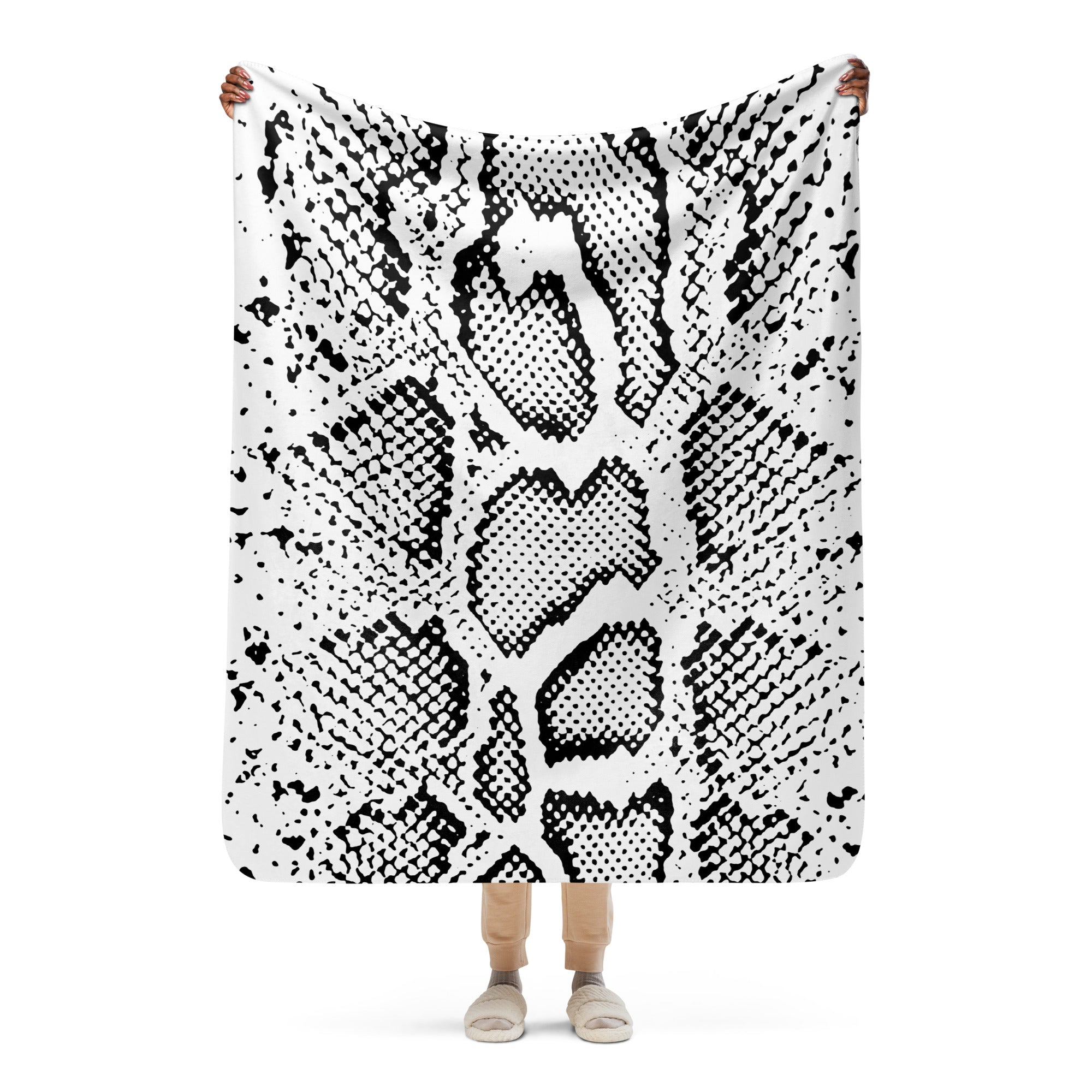 Snake Print Black and White Sherpa blanket