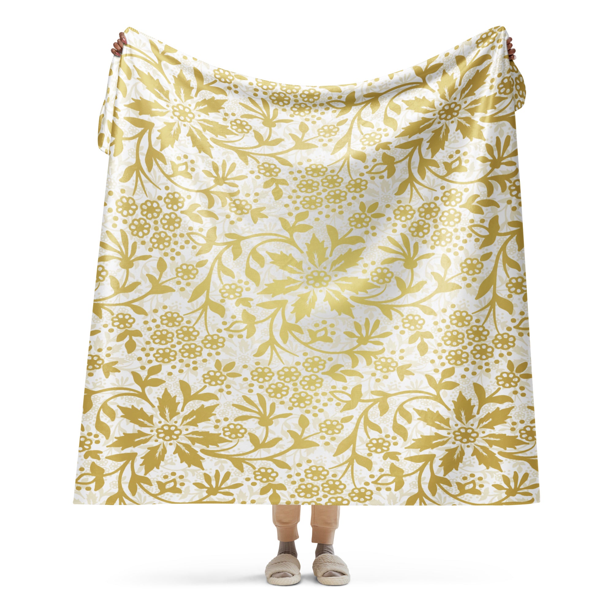 Gold and White Floral Sherpa blanket
