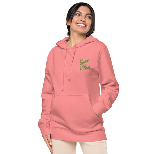 Good Vibes Retro Design Unisex Pigment-Dyed Hoodie