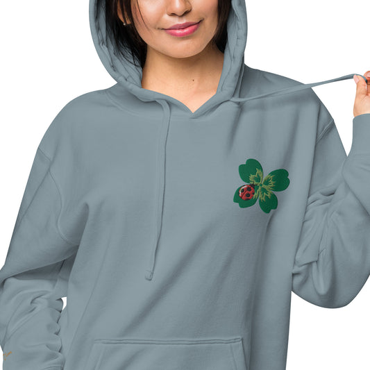 Ladybug Floral Embroidered Design Unisex Pigment-Dyed Hoodie