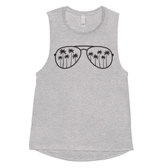 Specks palm graphic tank top for women
