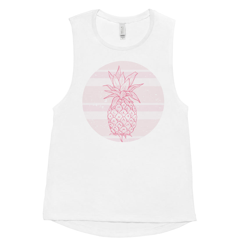 Pineapple print muscle tank top for women
