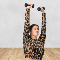 Leopard print long-sleeve crop top for women
