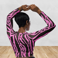 Zebra print long-sleeve crop top for women