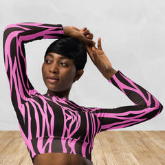 Zebra print long-sleeve crop top for women