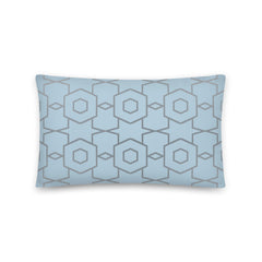 Featuring a captivating design of intersecting lines and shapes in varying shades of blue, this cushion effortlessly enhances any sofa, chair, or bed. 