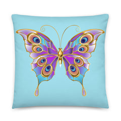 Crafted with precision and attention to detail, these cushion covers feature a captivating design of elegant gold butterflies against a deep blue backdrop. 