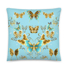 These exquisite cushions feature a stunning design of vibrant butterflies gracefully fluttering across a backdrop of lush foliage. 