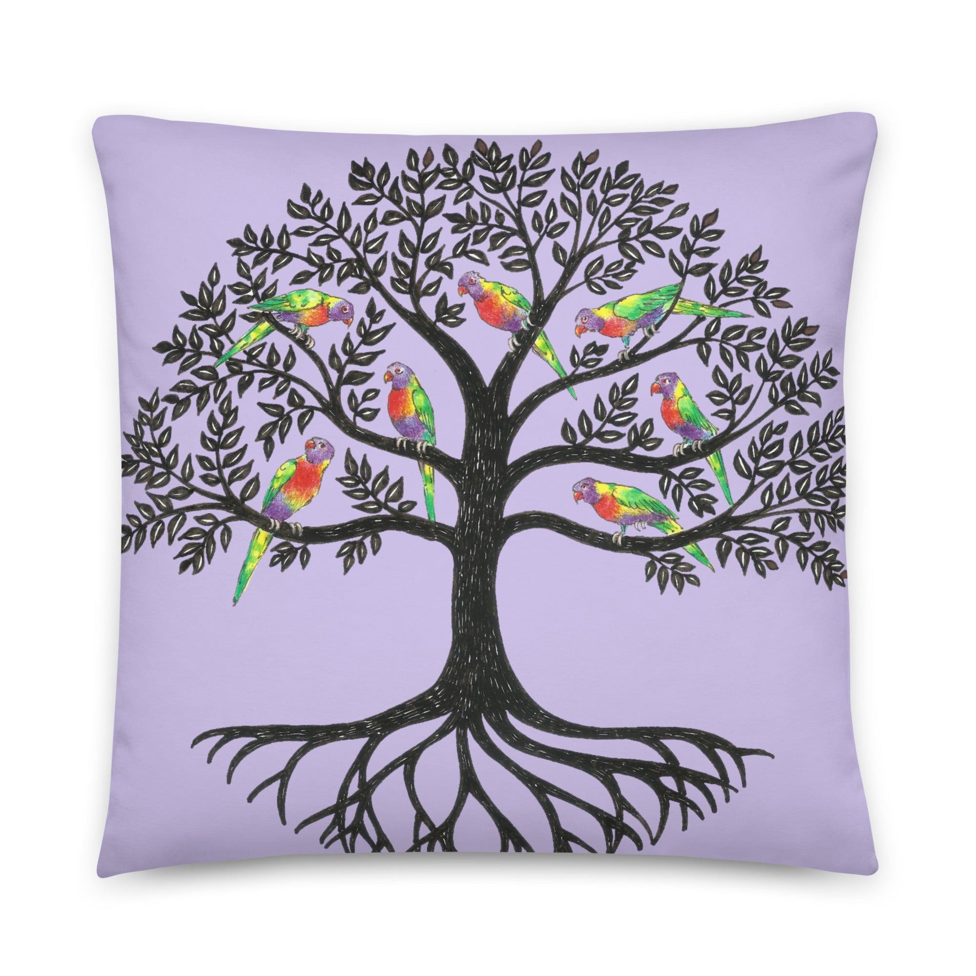 Crafted with meticulous attention to detail, this cushion cover features a captivating tree design in vibrant shades of purple, adding a touch of nature-inspired elegance to any room. 